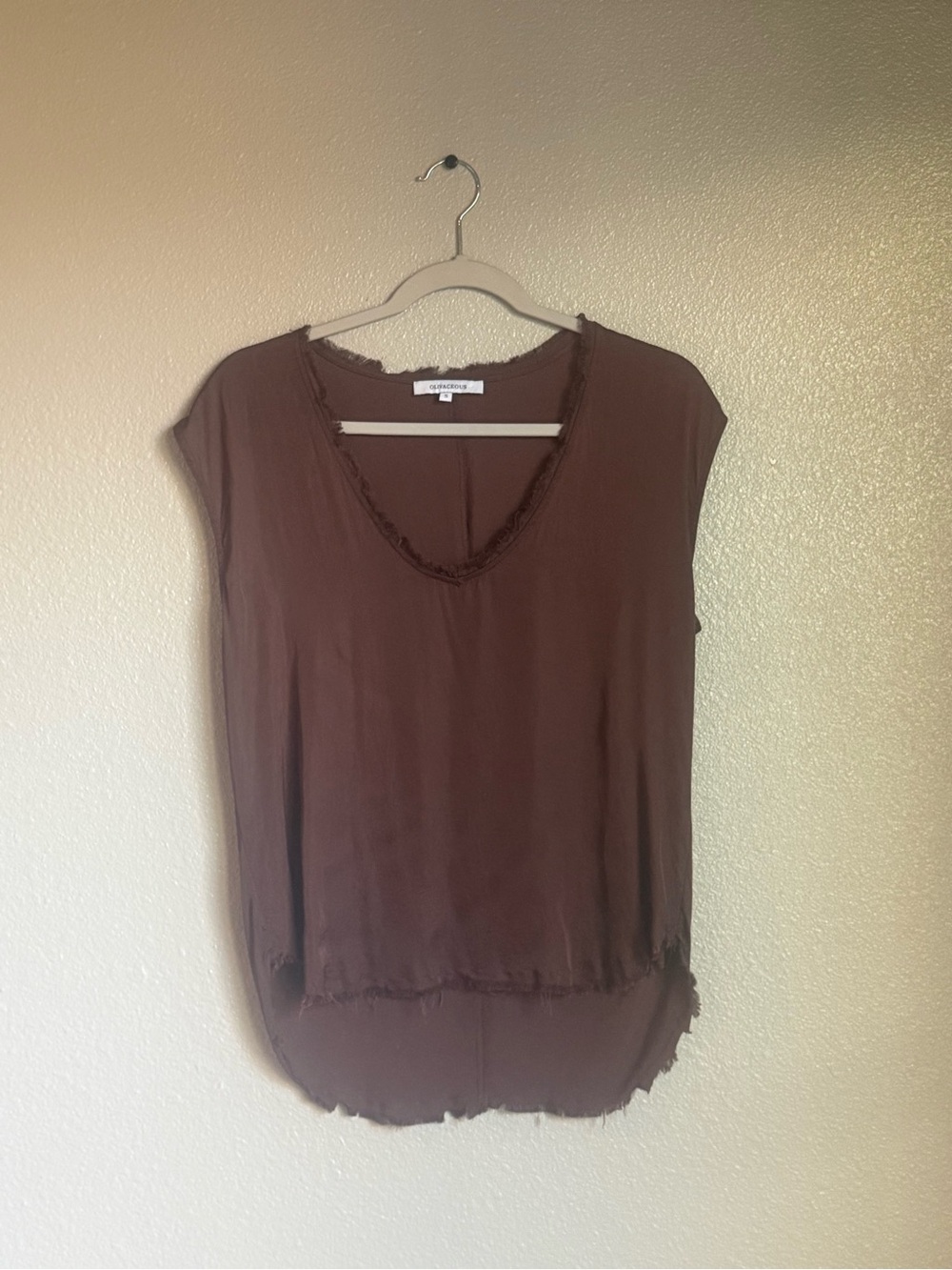Olivaceous Brown V-Neck Cap Sleeve Blouse